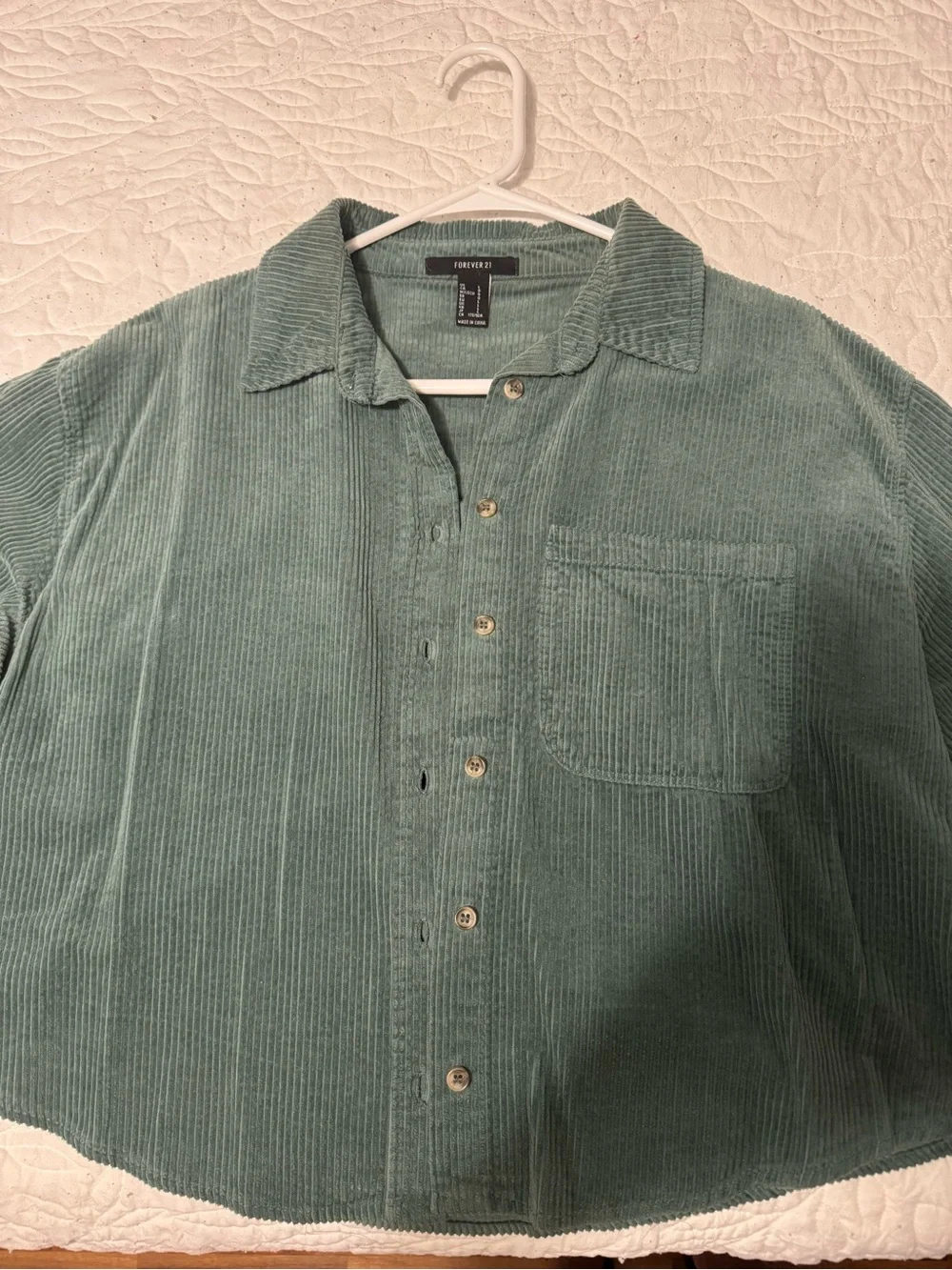 Forever 21 Men’s Sage Green Corduroy Button-Down Shirt